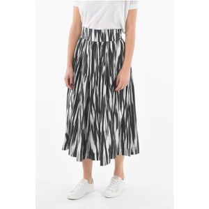 Popeline katoenen uitlopende rok met trekkoord in zwart en wit