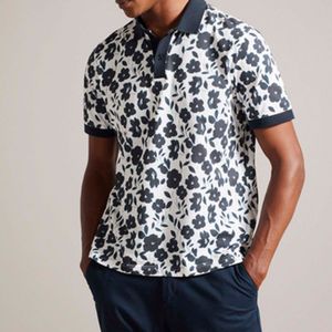 Herenpolo Ted Baker Manden Bloemen Allover Print in Ecru