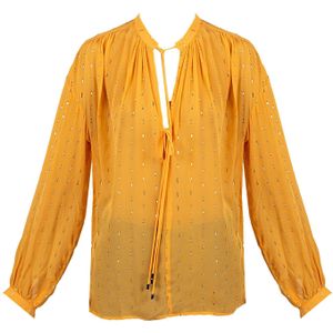 Patrizia Pepe - Elegante Blouse - Oranje - Transparante Stof met Metallic Patroon