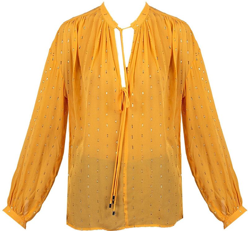 Patrizia Pepe - Elegante Blouse - Oranje - Transparante Stof met Metallic Patroon