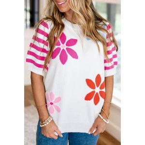 Bloemenprint Gestreepte Mouwen Trui