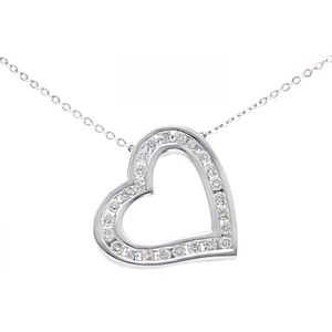 9ct witgouden diamanten damesharthanger en 18 inch ketting