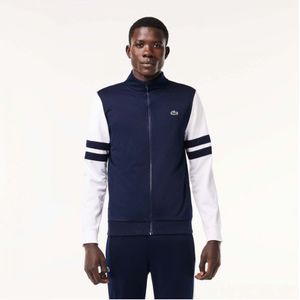 Men's Lacoste Sportsuit Striped Tennis Sweatshirt in Navy-White