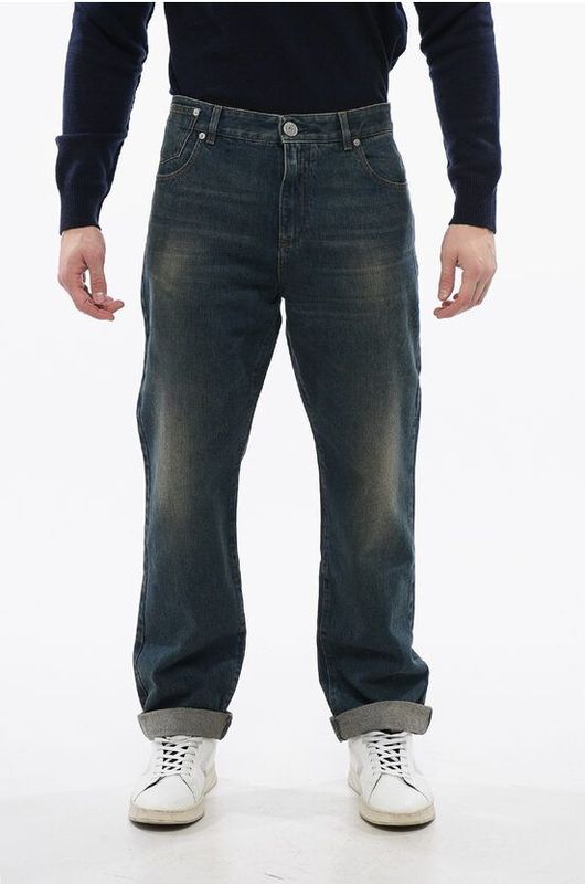 Tapered-fit denim met vintage effect in blauw