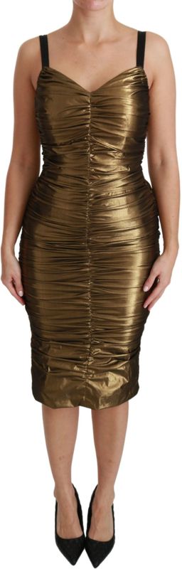 Dolce & Gabbana - Gold Stretch Ruched Dress - Jurk - Goud