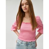 Koton - Shirt - Rosé - Effen - Halve Mouw - Slanke Pasvorm