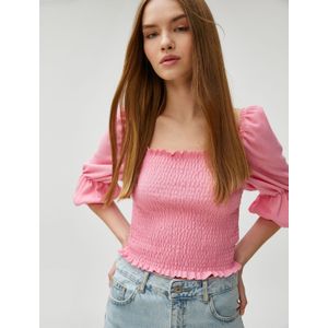 Koton - Shirt - Rosé - Effen - Halve Mouw - Slanke Pasvorm