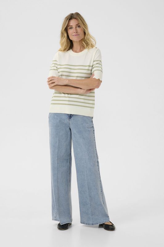 Cream Trui 'CRVillea'  olijfgroen / wit