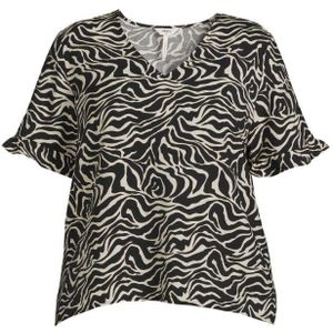 OBJECT Curve Top OBJSELINE Met Zebraprint En Volant Zwart/ Zand - Maat 4XL