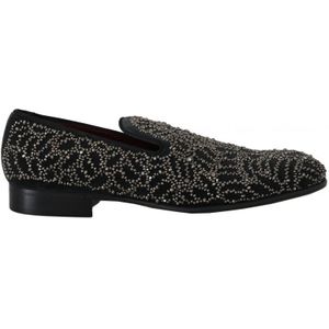Dolce & Gabbana Heren Zwart Fluweel Crystal Beaded Loafers - Maat 42