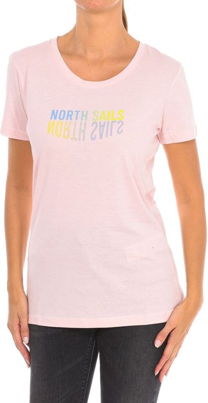 North Sails - T-shirt - Roze - Dames - Katoen - Korte Mouwen - Geribbelde Hals