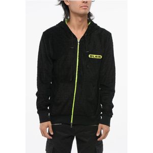 Fluwelen sweatshirt met all-over monogram en fluorescerende details in zwart