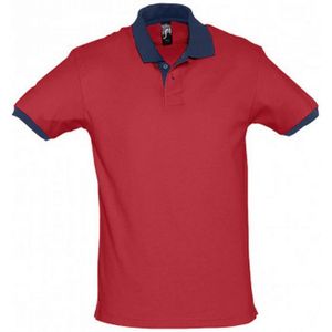 SOLS Prins Unisex Contrast Pique Korte Mouw Katoenen Poloshirt (Rood/Franse Marine) - Maat L