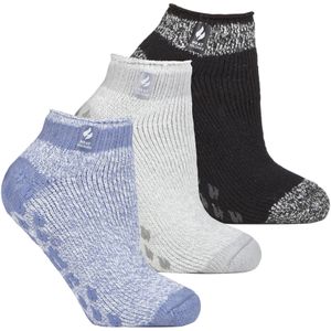 3 Paar Multiverpakking Dames Enkelpantoffelsokken | Heat Holders | Fleece laag uitgesneden pluizige damessokken met grijpers - Pisa 1