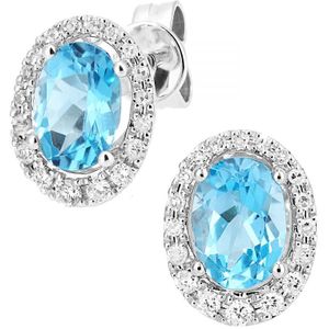 9ct witgouden diamanten en Zwitserse blauwe topaas edelstenen ovaal geslepen oorknopjes