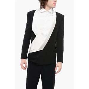 Dubbellaags DECONSTRUCTED Blazer met Sjaalkraag in Zwart & Wit