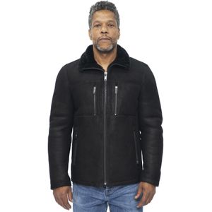 Heren - Bikerjack - Zwart - Schapenvacht