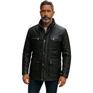 Moura - Leren Militaire Jas - Zwart - Heren