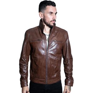 Heren - Bikerjack - Lichtbruin - Caracas - Klassiek Leren Jack