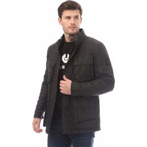 Heren Belstaff Hollingworth Plaid Waxed Cotton Fieldmaster Jacket in Charcoal