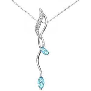 9ct witgouden diamant en 0,50ct blauwtopaas hanger en 45 cm lange ketting