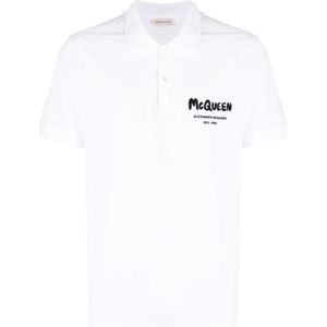 Alexander McQueen Graffiti Geborduurd Logo Poloshirt In Wit - Maat 2XL