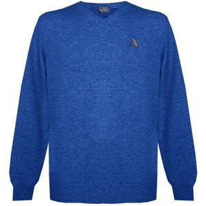 Aquascutum heren lange mouwen / v-hals knitwear jumper met logo in blauw