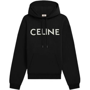 Celine Katoen-jersey Hoodie Met Logoprint Zwart - Maat XL