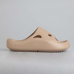 Dames Off White Meteor Rubber Sliders in Camel