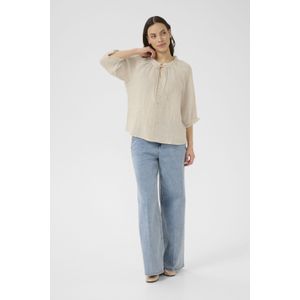 Cream - Blouse - Beige - ½ Lange Mouwen - Ronde Hals met V-halslijn