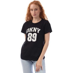 DKNY Dames/Dames Gebogen Logo Crew Hals T-shirt (Zwart/Crème)