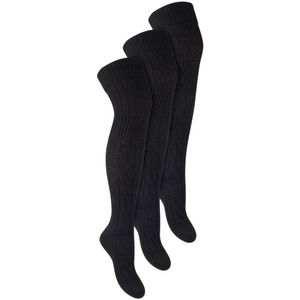 Steven - Dames 3 Paar Over Knie Wol Sokken | Multipack Vrouwen Lange Sokken - Zwart