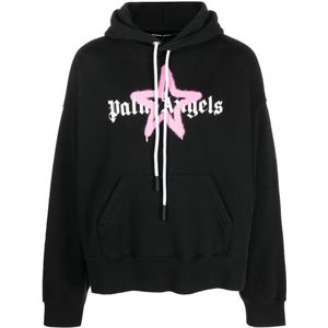 Palm Angels roze ster gespoten print hoodie in zwart