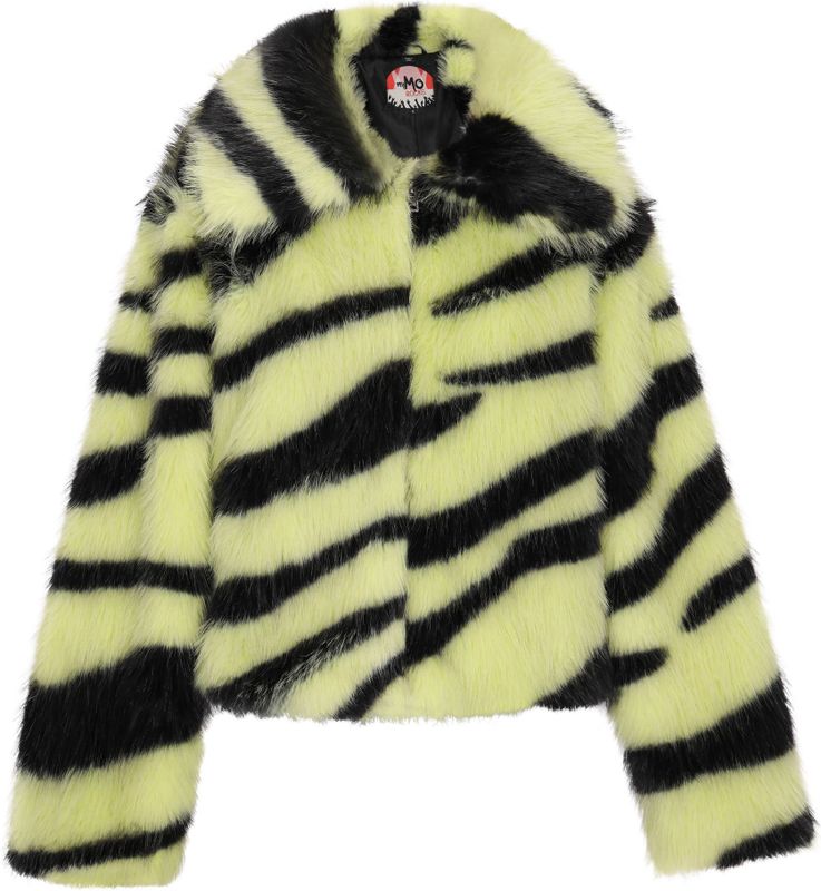 Mymo - Jas - Limoen Zwart - Dames - Statement-jack met Bontpatroon