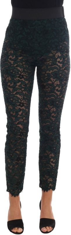 Dolce & Gabbana - Hoge Taille Bloemenkanten Broek - Groen - Katoen