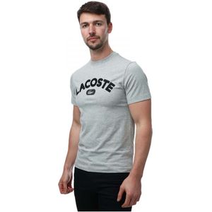 Heren Lacoste Print Logo Premium Katoenen T-Shirt in Grijs Marl