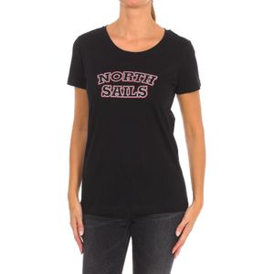 North Sails - T-shirt - Zwart - Dames - Katoen - Korte Mouwen - Geribbelde Halslijn