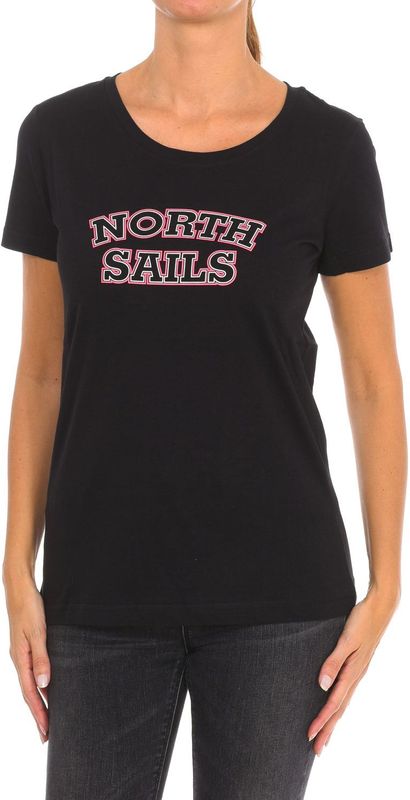 North Sails - T-shirt - Zwart - Dames - Katoen - Korte Mouwen - Geribbelde Halslijn
