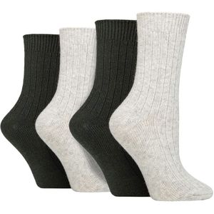 Wildfeet - 4 Paar Dames Cashmere Boot Sokken | Ribgebreide Wollen Bed Sokken - Grijs Groen - Maat 37 - 42