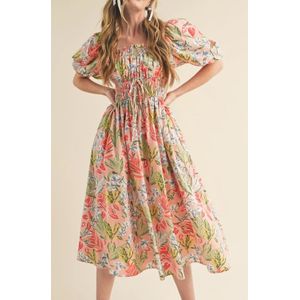 Bloemen Pofmouw Midi Jurk