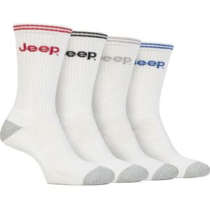 Heren Sport Crew Sokken | Jeep | 4-Pack Katoenen Hardloopsokken met Versterkte Hiel en Teen - Wit