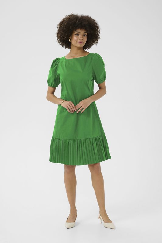 CULTURE - Jurk - Grasgroen - Katoen - Knielengte - Normale Pasvorm - Kwartmouw