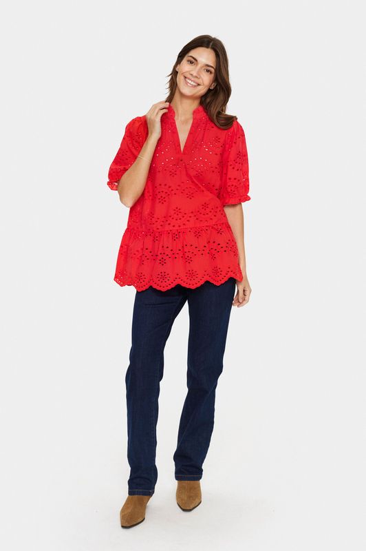 Saint Tropez, Dames, Blouses & Shirts, Rood, Maat: L Lame,