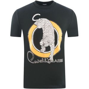 Cavalli Class Circular Leopard Logo Black T-Shirt - Maat M