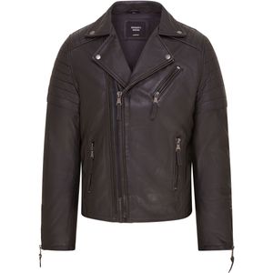 Brando - Fagernes - Leren Bikerjack - Zwart - Dubbele Rits