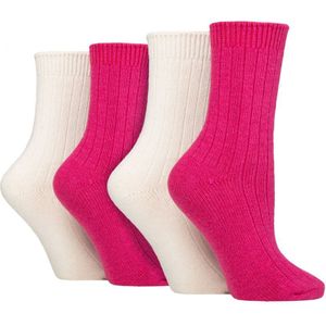 Wildfeet - 4 Paar Dames Cashmere Boot Sokken | Ribgebreide Wollen Bed Sokken - Wijn / Room - Maat 37 - 42