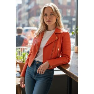 Dames oranje cropped Brando leren bikerjack - Durban