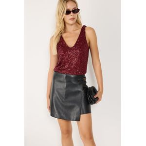 Bordeaux Pailletten V-Hals Blouse