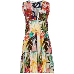 A-lijn Jurk - Ecru - Mouwloos - Blad Print