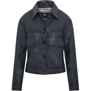 Marineblauw retro leren bikerjack voor dames - Kopervik